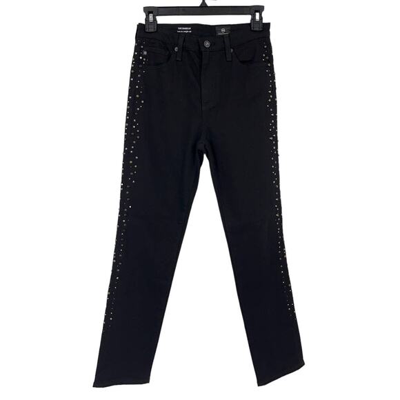 AG Adriano Goldschmied Jeans Isabelle Straight cropped studded trim black 25 - Picture 1 of 5